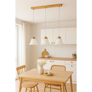 Anna Pendant Light 3xE27 Max. 60W Oiled Oak/Transparent PVC Cable/White Glass Shade 53 cm small 1