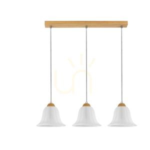 Anna Pendant Light 3xE27 Max. 60W Oiled Oak/Transparent PVC Cable/White Glass Shade 53 cm small 0