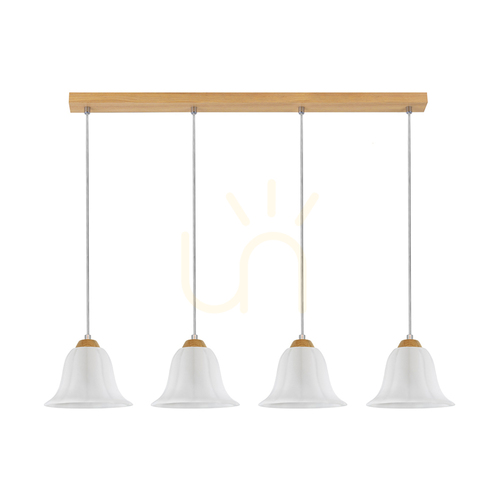 Check Anna Pendant Light 4xE27 Max. 60W Oiled Oak/Transparent PVC Cable/White Glass Shade 80 cm