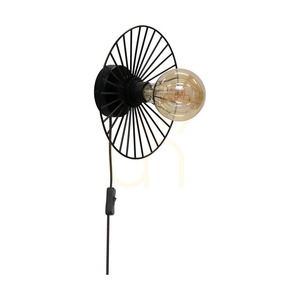 Antonella Wall Sconce 1xE27 Max. 25W Black Metal/Black Braided Cable Ø9 cm small 0