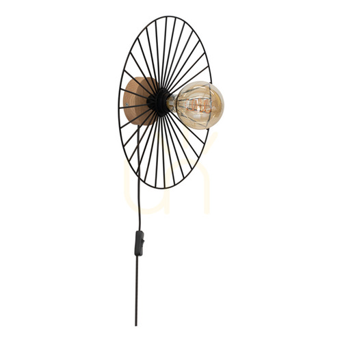 Check Antonella Wall Sconce 1xE27 Max. 25W Oiled Oak/Black Metal/Black Braided Cable Ø9 cm