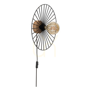 Antonella Wall Sconce 1xE27 Max. 25W Oiled Oak/Black Metal/Black Braided Cable Ø9 cm small 0