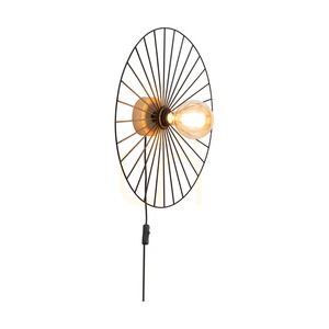 Antonella Wall Sconce 1xE27 Max. 25W Oiled Oak/Black Metal/Black Braided Cable Ø9 cm small 1