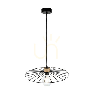 Antonella Pendant Light, 1xE27, Max. 60W, Oiled Oak/Black Metal/Black Braided Cable, Ø45 cm small 1