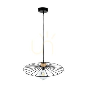 Antonella Pendant Light, 1xE27, Max. 60W, Oiled Oak/Black Metal/Black Braided Cable, Ø45 cm small 0