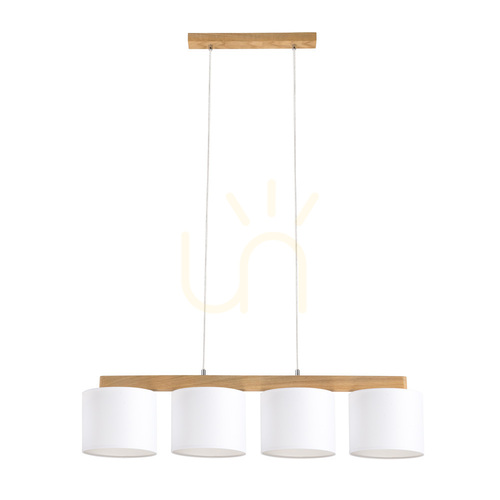 Check Aprillia Pendant Light 4xE27 Max. 25W Oiled Oak/Transparent PVC Cable/White Lampshade 86 cm