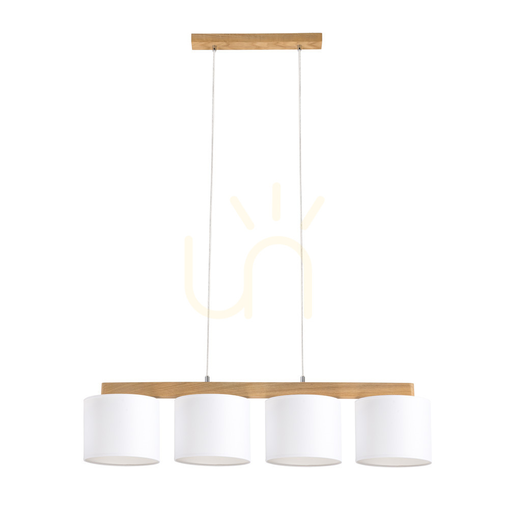 Aprillia Pendant Light 4xE27 Max. 25W Oiled Oak/Transparent PVC Cable/White Lampshade 86 cm