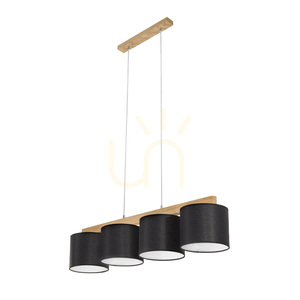 Aprillia Pendant Light 4xE27 Max. 25W Oiled Oak/Transparent PVC Cable/Black Lampshade 86 cm small 1