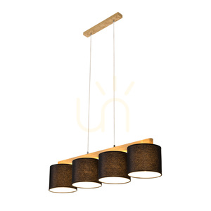 Aprillia Pendant Light 4xE27 Max. 25W Oiled Oak/Transparent PVC Cable/Black Lampshade 86 cm small 2