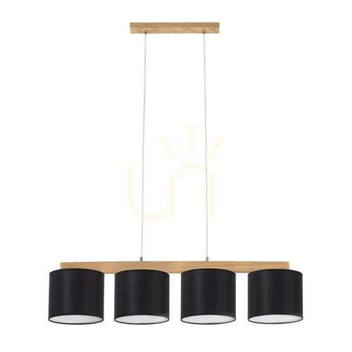 Check Aprillia Pendant Light 4xE27 Max. 25W Oiled Oak/Transparent PVC Cable/Black Lampshade 86 cm