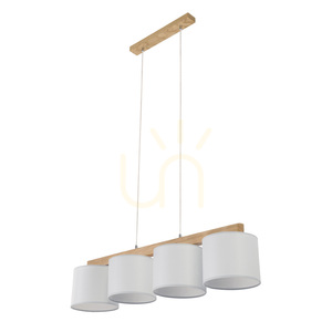Aprillia Pendant Light 4xE27 Max. 25W Oiled Oak/Transparent PVC Cable/Gray Lampshade 86 cm small 1