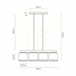 Aprillia Pendant Light 4xE27 Max. 25W Oiled Oak/Transparent PVC Cable/Gray Lampshade 86 cm small 3
