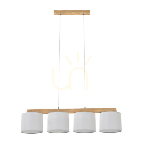Check Aprillia Pendant Light 4xE27 Max. 25W Oiled Oak/Transparent PVC Cable/Gray Lampshade 86 cm
