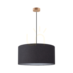 Asseto Pendant Light, 1xE27, Max. 60W, Oiled Oak/Black Braided Cable/Black Lampshade, Ø50 cm small 0