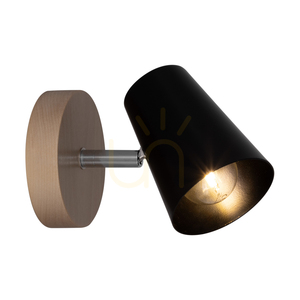 Astrid Wall Sconce 1xE14 Max. 40W Birch/Chrome Metal/Black Metal Shade 17 cm small 1