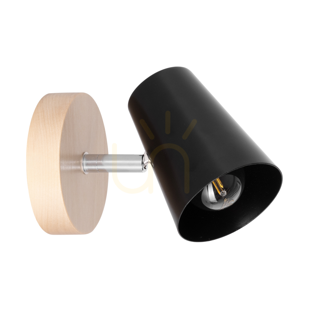 Astrid Wall Sconce 1xE14 Max. 40W Birch/Chrome Metal/Black Metal Shade 17 cm