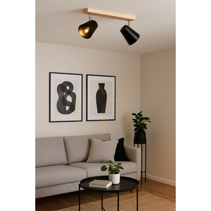 Astrid Ceiling Light, 2xE14, Max. 40W, Birch/Chrome Metal/Black Metal Shade, 43 cm small 2