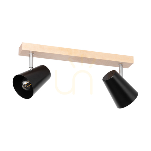 Check Astrid Ceiling Light, 2xE14, Max. 40W, Birch/Chrome Metal/Black Metal Shade, 43 cm