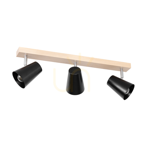 Check Astrid Ceiling Light, 3xE14, Max. 40W, Birch/Chrome Metal/Black Metal Shade, 57 cm