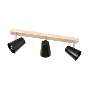 Astrid Ceiling Light, 3xE14, Max. 40W, Birch/Chrome Metal/Black Metal Shade, 57 cm small 0