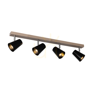 Astrid Ceiling Light, 4xE14, Max. 40W, Birch/Chrome Metal/Black Metal Shade, 81 cm small 1