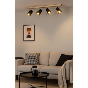 Astrid Ceiling Light, 4xE14, Max. 40W, Birch/Chrome Metal/Black Metal Shade, 81 cm small 2