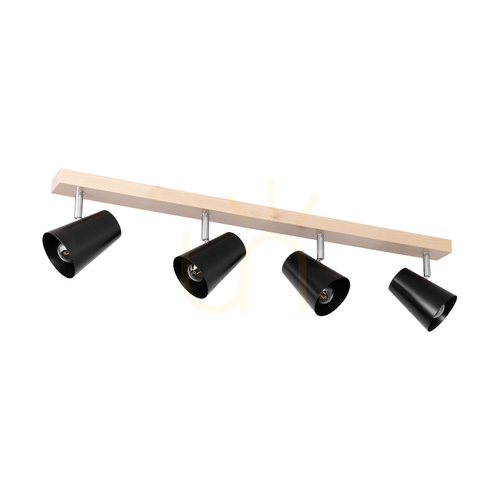 Check Astrid Ceiling Light, 4xE14, Max. 40W, Birch/Chrome Metal/Black Metal Shade, 81 cm