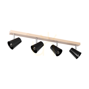 Astrid Ceiling Light, 4xE14, Max. 40W, Birch/Chrome Metal/Black Metal Shade, 81 cm small 0