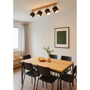 Atike Ceiling Light, 4xE27, Max. 25W, Oiled Oak/Chrome Metal/Black, 90 cm Lampshade small 2