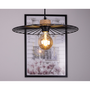 Ballerina Pendant Light 1xE27 Max. 60W Oiled Oak/Black Metal/Black PVC Cable Ø35 cm small 1