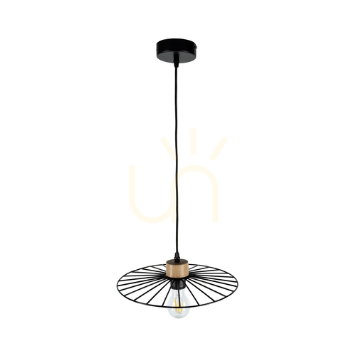 Check Ballerina Pendant Light 1xE27 Max. 60W Oiled Oak/Black Metal/Black PVC Cable Ø35 cm