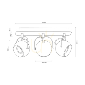 Ball Concrete Ceiling Light (Incl.). 3xGU10 LED, Max. 5W, Concrete Gray/Satin Metal, 41 cm small 3