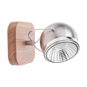 Ball Wood Wall Sconce, Includes 1x GU10 LED (Max. 6W), Oiled Oak / Satin Metal, 14 cm small 0