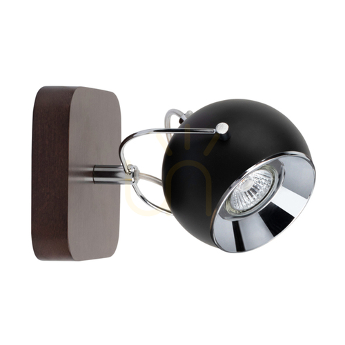 Check Ball Wood Wall Sconce, Includes 1x GU10 LED (Max. 5W), Beech and Walnut Wood / Black Metal, 21 cm