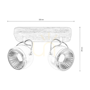 Ball Wood Ceiling Light, Includes 2xGU10 LED Bulbs (Max. 6W), Oiled Oak/Satin Metal, 32 cm small 2