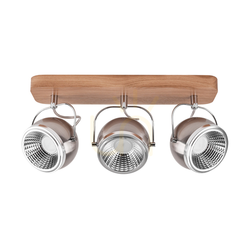 Check Ball Wood Ceiling Light, Includes 3xGU10 LED Bulbs (Max. 6W), Oiled Oak/Satin Metal, 44 cm