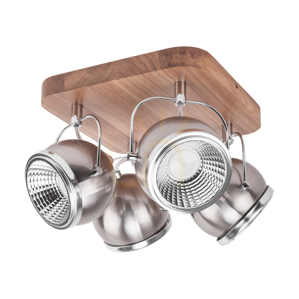 Ball Wood Ceiling Light, Includes 4xGU10 LEDs (Max. 6W), Oiled Oak/Satin Metal, 29 cm