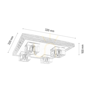 Berko Ceiling Light, Includes 4xG4, Max. 2.5W, Oiled Oak/White Metal/Clear Glass Shade, 32 cm small 2