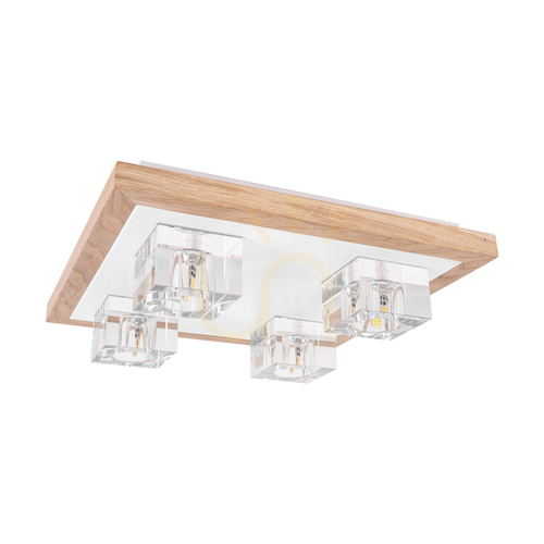 Check Berko Ceiling Light, Includes 4xG4, Max. 2.5W, Oiled Oak/White Metal/Clear Glass Shade, 32 cm