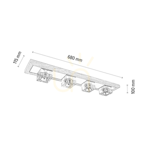 Berko Ceiling Light, Includes 4xG4, Max. 2.5W, Oiled Oak/Black Metal/Clear Glass Shade, 68 cm small 2