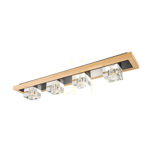 Berko Ceiling Light, Includes 4xG4, Max. 2.5W, Oiled Oak/Black Metal/Clear Glass Shade, 68 cm small 0