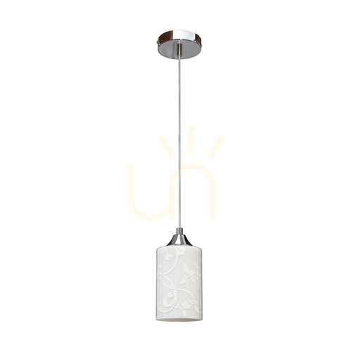 Check White Kawiaty Pendant Light, 1xE27, Max. 60W, Chrome Metal / Transparent PVC Cable / White Glass Shade, Ø10 cm