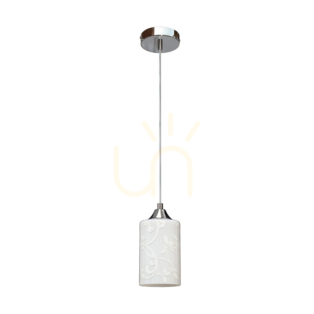 White Kawiaty Pendant Light, 1xE27, Max. 60W, Chrome Metal / Transparent PVC Cable / White Glass Shade, Ø10 cm