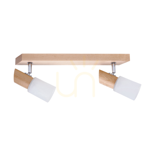 Check Birgit Ceiling Light, 2xE14, Max. 40W, Birch/Chrome Metal/Alabaster Glass Shade, 39 cm