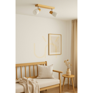 Birgit Ceiling Light, 2xE14, Max. 40W, Birch/Chrome Metal/White Glass Shade, 39 cm small 1