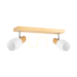 Birgit Ceiling Light, 2xE14, Max. 40W, Birch/Chrome Metal/White Glass Shade, 39 cm small 0