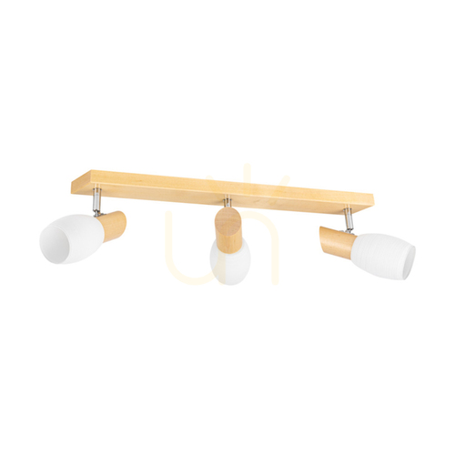Check Birgit Ceiling Light, 3xE14, Max. 40W, Birch/Chrome Metal/White Glass Shade, 55 cm