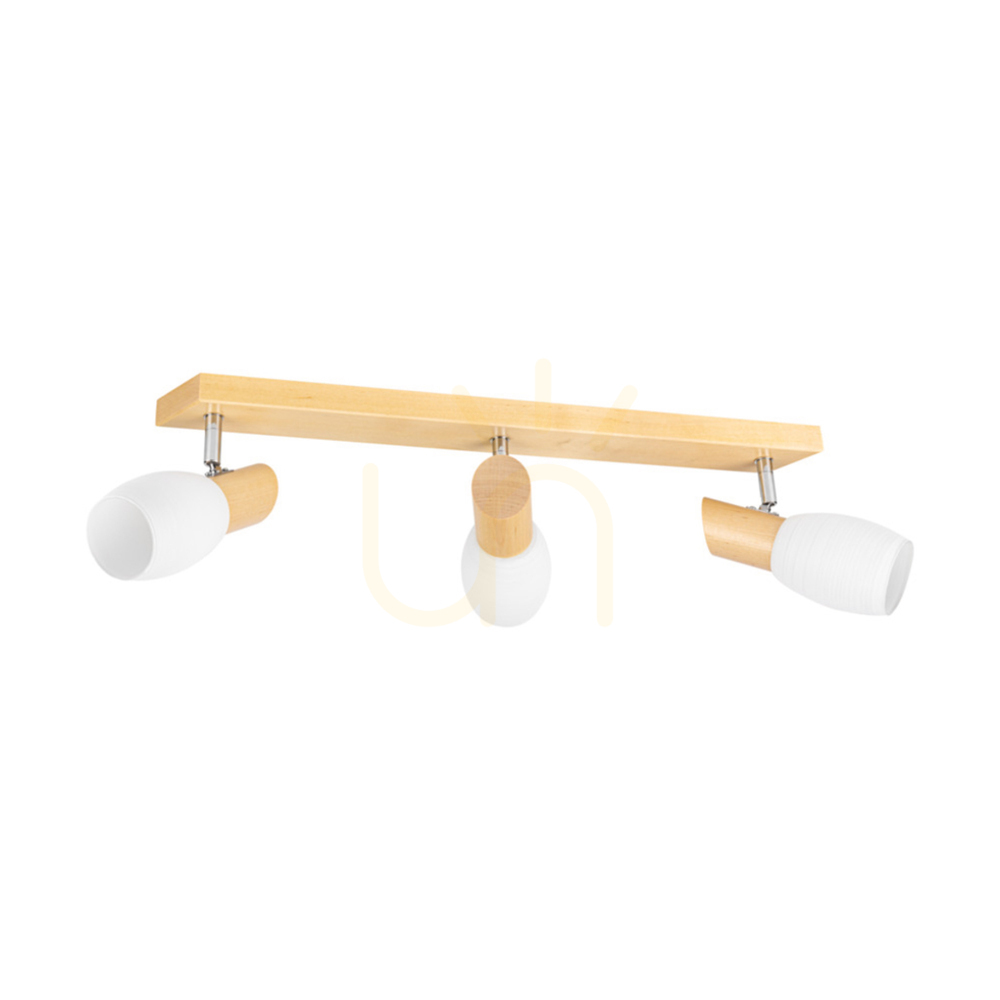 Birgit Ceiling Light, 3xE14, Max. 40W, Birch/Chrome Metal/White Glass Shade, 55 cm