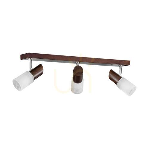 Check Birgit Ceiling Light, 3xE14, Max. 40W, Beech and Walnut Wood / Chrome Metal / White Glass Shade, 55 cm