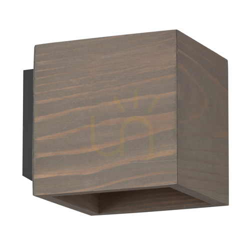 Check Block Wood Wall Sconce 1xG9 Max. 6W, Gray-Stained Pine / Black Metal, 13 cm
